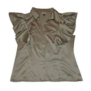Worthington Tan Ruffled Blouse With Short Sleeves Size Extra Large